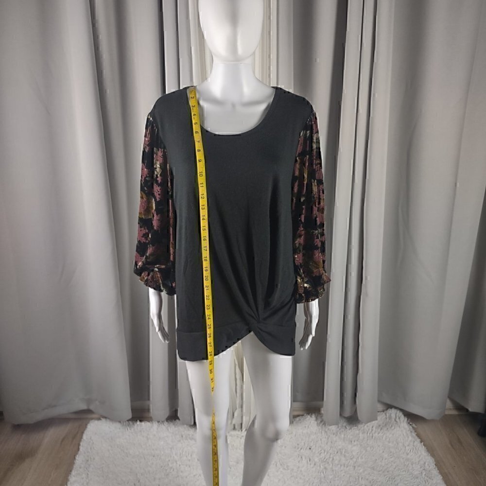 C. EST 1946 Women Long Sleeve Blouse Top Velvet Black Plum Pullover Size 18/20W - Picture 5 of 13